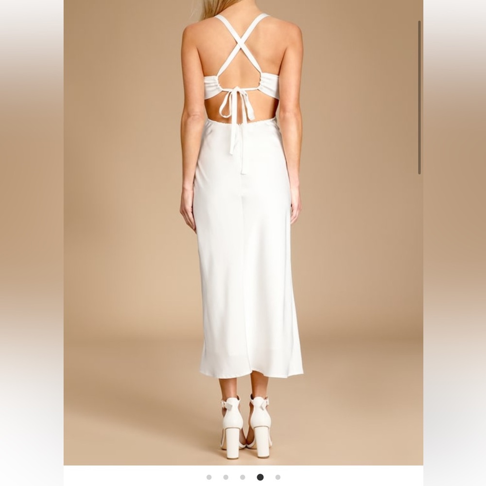 Lulus - White Satin Cowl Neck Cutout Midi Dress - XS - Picture 4 of 8